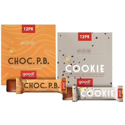 Good! Snacks Vegan Protein Bars Bundle, Chocolate Peanut Butter & Cookie Dough (24 Bars) Gluten-Free, Plant Based, Low Sugar, High Protein Meal Replacement, Healthy Snacks For Energy, 15G Protein #TOP14