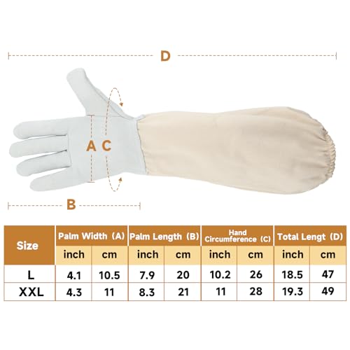 KINGLAKE Imkerhandschuhe aus Ziegenleder,Imker Handschuhe Herren Damen,Stichfeste imkereibedarf,Imker zubehör Für imkerhandschuhe 50CM Mit Belüfteten Ärmeln