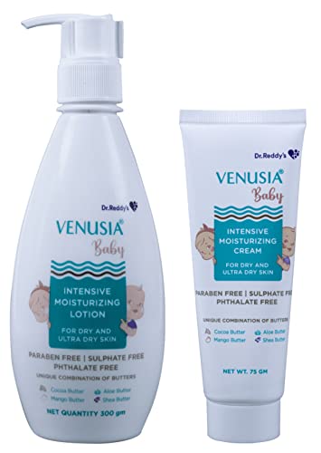 VENUSIA Dr. Reddy'S Baby Intensive Moisturizing Lotion And Cream | 24-Hour Hydration | Gentle & Safe | Goodness Of Shea, Aloe, Cocoa And Mango Butter | Soothes Baby Skin | 300G, 75 G
