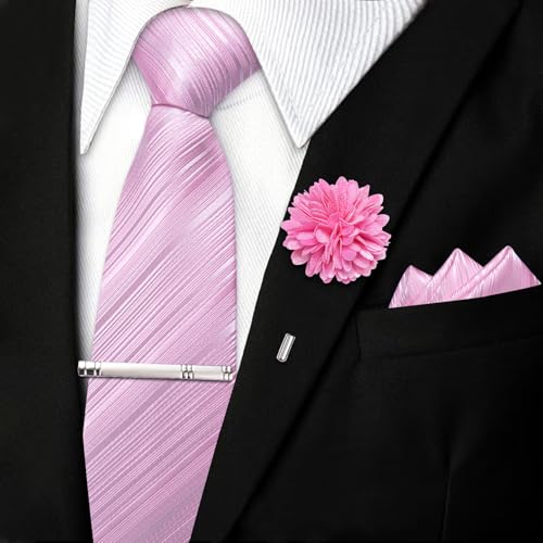 Image of DiBanGu Silk Pre-tied Ties for Men Formal Adjustable Necktie Set | 6PCS,Zipper Tie,Pocket Square,Cufflinks,Tie Clip & Lapel Pin,Wrinkle-Resistant,Premium Gift Box,Formal Business Wedding Party