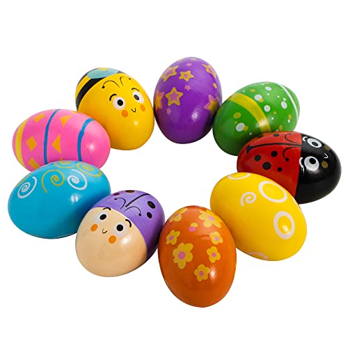 JOYIN 18 PCS Pascua de madera de percusión musical huevo maracas de huevo para la fiesta de regalos, Pascua Huevo Hunt, Pascua Huevo Maracas, Instrumentos Musicales Atrezzo, Cesta de Stuffers Rellenos