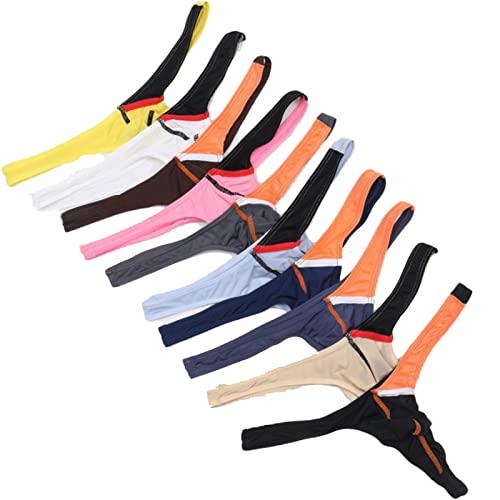 Men's Ice Silk Thong Bikini Low Rise U Convex Thin G String 10 Pack