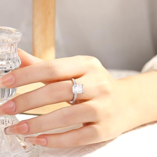 FreeKitee 3CT Moissanite Engagement Ring for Women, Round Cut D Color VVS1, 925 Sterling Silver with 18K White Gold Plated, Anniversary Promise Ring for Her, Wedding Ring with Gift Box by FreeKitee - Used condition - Image 5