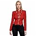 Women's Military Crop Stretch Gold Zip up Blazer Jacket KJK1125 RED Medium