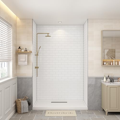 Bathlink Shower Wall Panels Waterproof, 36D x 60W x 96H, Solid Surface Shower Wall Panels, Shower...