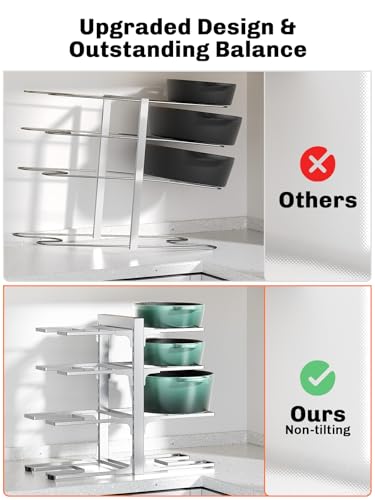 Image of MUDEELA 8-Tier Pots and Pans Organizer under Cabinet, 15.83 inch Height Heavy Duty Pot Pan Organizer Kitchen Cabinet Organization and Storage, Adjustable Pot Rack for Frying Pan, Cast Iron Skillet, Sliver