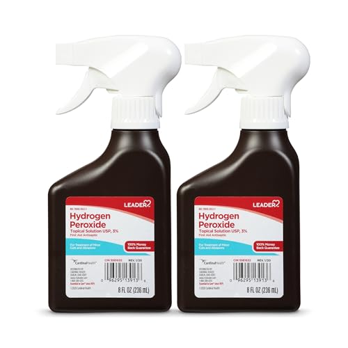 Leader Hydrogen Peroxide 3% Topical Solution First Aid Antiseptic Multi-Purpose Cleaner Gentle & Effective Spray for Home Cuts and Scrapes Easy-to-Use 8 Fl Oz Spray Bottle (2 Pack)