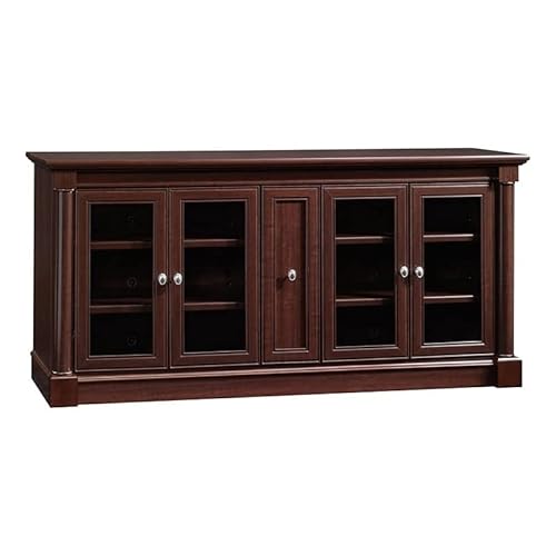 Pemberly Row Entertainment Credenza With Cord Management, For Tv's Up To 70", 2 Door Options Included (Glass Or Wood), Cherry Finish #TOP21