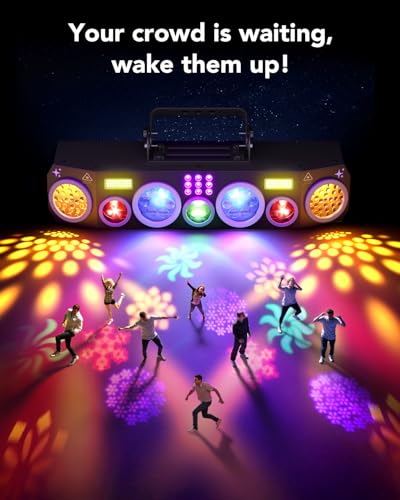Image of KeoBin All-in-One Pro Laser Lights for Party, RGBWA Disco Light, GOBO Patterns, Laser Show Supported DMX512 /Sound Active for Club, Stage, Gig, Party Events