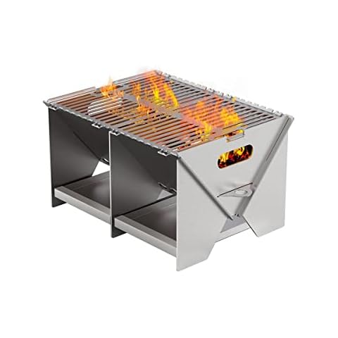AJinTeby Portable Fire Pits for Wood Burning, Campfire Grill Firepit and Detachable Grill for Picnic, Backyard and Garden BBQ, Heavy Duty Stainless Steel Outdoor Heating, Bonfire and Picnic Cover