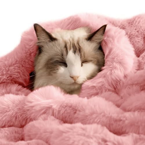 SOMAHE Cat Blanket, Reversible Sherpa & Bubble Fleece Pet Throw, Ultra-Soft Plush for Indoor Cats, Machine Washable, Anti-Static, Warm & Cozy, 22"×18" Inch Pink