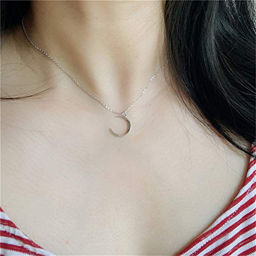 Dtja Minimalist Moon Necklace For Women Girls Sterling Silver Gold Plated Tiny Small Simple Polished Thin Horn Crescent Moon Pendant Choker Necklace Adjustable Chain 18" Cute Jewelry Gift (Silver) #TOP2