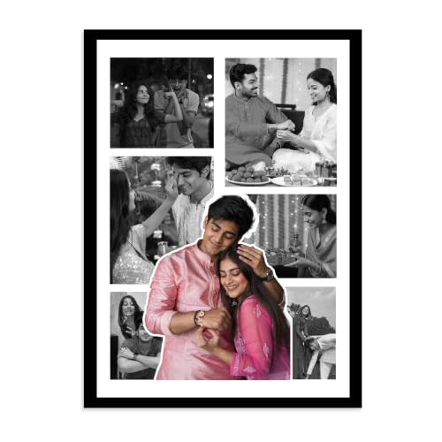 Image of Personalized Gift 7 Photo Collage Gift for Brother & Sister Photo Frame With Photo Upload, Birthday, Rakhi Gift for Brother, Sister (A4, Black)