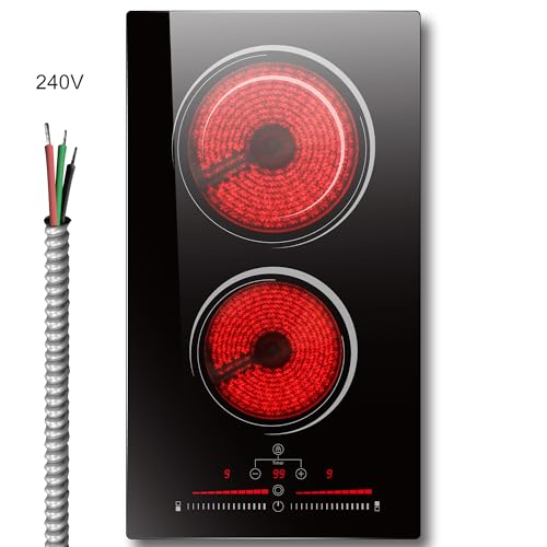 Image of Electric Cooktop 2 Burner 3200W, 12 Inch Electric Stove Built-in, 240V