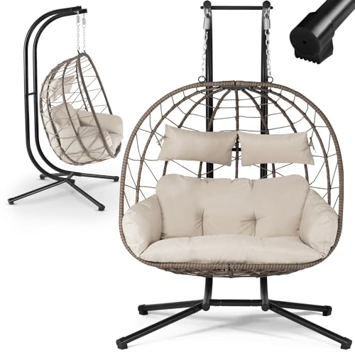 Fauteuil Suspendu Double Aria de Juskys - Fauteuil Suspendu en polyrotin avec Support & Coussins - balancelle pour Deux Personnes - Fauteuil d'extérieur/d'intérieur -...