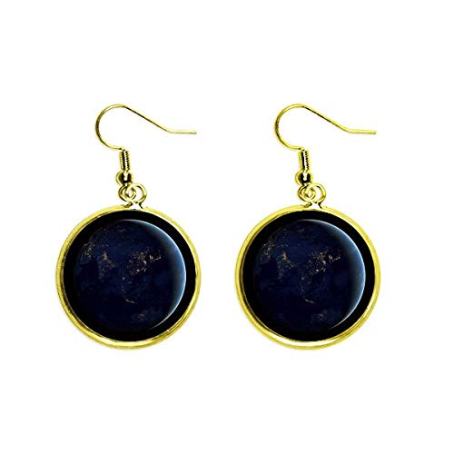 Pendientes de la Tierra en oro con diseño del universo y espacio azul para mujer