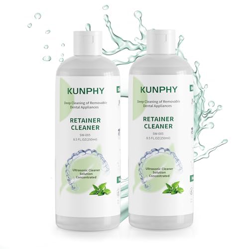 Image of kunphy Ultrasonic Retainer Cleaner Solution Concentrate - 2 Pack Value Bundle, Professional Cleaning for Retainers, Dentures, Invisible Aligners, Mouth Guards, Removes Odors & Stains, 16 oz (Mint)