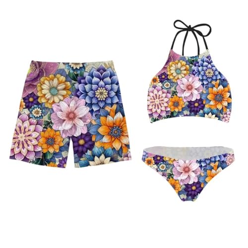 KEIAHUAN Match Swimsuit for Couple Mens and Womens Quick Dry Bathing Suit Summer Beachwear