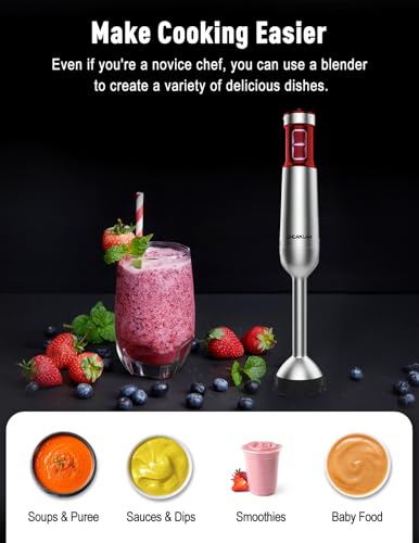 Powerful Immersion Blender handheld, 2025 New Update Hand Blender, Scratch-Resistant Corded Hand Mixer with Heavy-Duty Copper Brushless Motor and Gift Box Red - Image 4