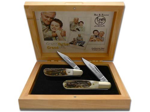 Hen and Rooster Grandfather Grandson Genuine Deer Stag Barlow Pocket Knife Knives Set Navaja