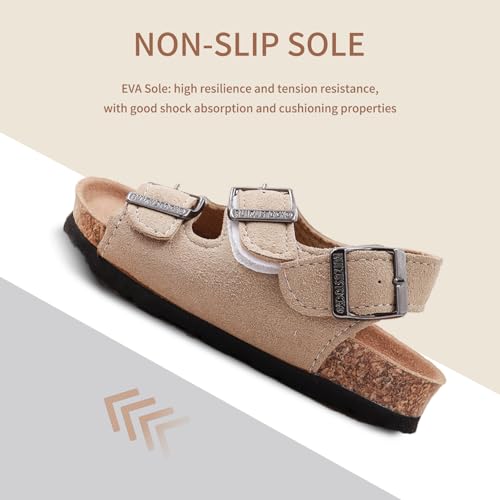 Image of Kid Sandals Boys Girls Comfort Cork Footbed Summer Slides Sandals Toddler Adjustable Buckle Slip-On Sandal Open Toes Casual Flat for Little Kid /Big Kid