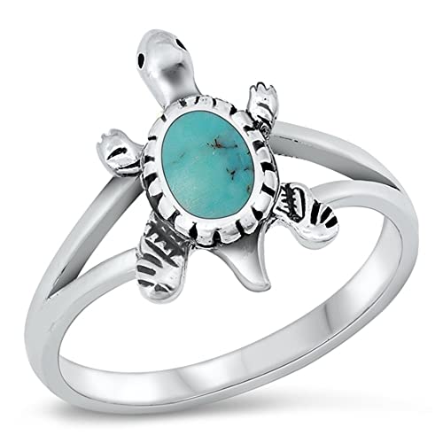 CloseoutWarehouse Simulated Turquoise Sea Turtle Split Shank Ring Sterling Silver