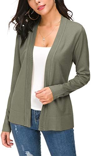 Women's Knit Cardigan Open Front Sweater Coat Long Sleeve (S, Washed Oliver)