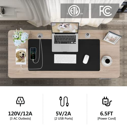 Farexon Electric Standing Desk, 59 X 24 Inch Adjustable Height Stand Up Desk With 2 Usb Ports & 3 Power Outlets, And 4 Lockable Casters, Office Desk With 27''-45'' Lifting Range, Oak #TOP1