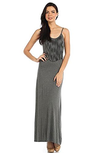 fitted lace wedding dress Amazon.com: sexy women maxi tank top long dress fringe grey charcoal :  Clothing, Shoes & Jewelry