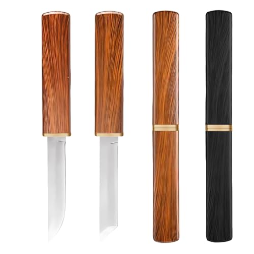 CPJJ 2 Pieces 2 In 1 Fruit Knife, Vegetable Knife, Double Blades Knife Set, Stainless Steel Kitchen Knife With Wooden Box, Handmade Perfect For Vegetables, Fruit For Camping, Hiking,Family(2Colors)