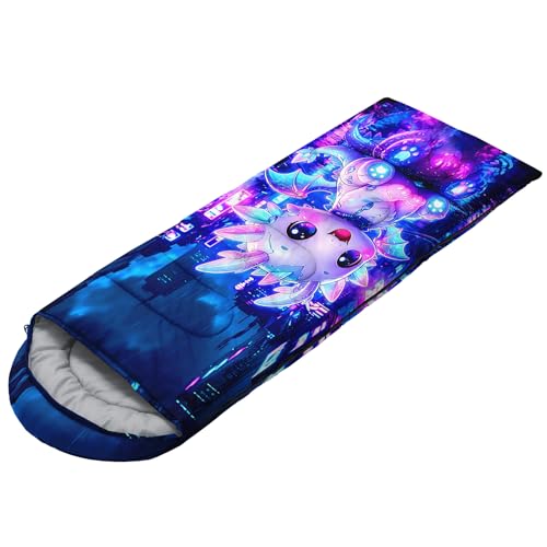 Image of QOOMO Axolotl Cute Camping Sleeping Bags,3 Season Warm & Cool Weather,Lightweight,Waterproof Sleeping Bags for Adults & Kids,Traveling,and Outdoors