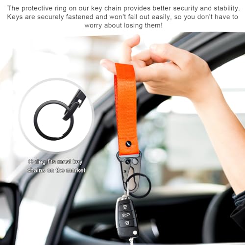 Image of Wevdn Car Key Chain, Fabric Metal Practical Multifunctional Motorcycle Keychain, Anti-Lost Keychain with O-Ring for Men Women (Orange-2PCS)