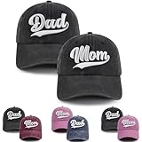 Vxchkerm 2個 ママとパパの帽子、3D刺繍入り 調節可能なコットンベースボールキャップ カップル 両親へのギフト, ブラック, One Size