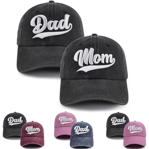 New Parents Gifts for Couples, Mom and Dad Hats, 3D Embroidered New Mother and Father Baseball Cap, Mother's Father's Day Birthday Gift for Husband Black