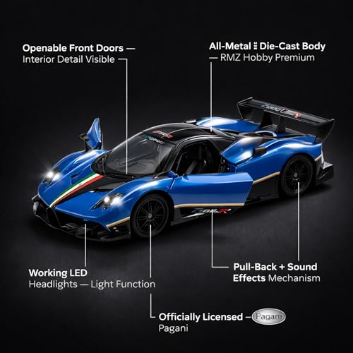 Image of Wizplex RMZ Hobby Pagani Zonda R Die-Cast Car 1:32 Scale Model Hypercar Pull Back Toy Vehicle for Boys and Collectors