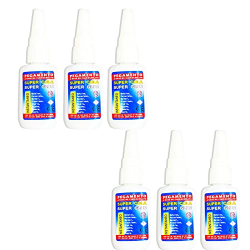 EUROXANTY Adhesivo | Pegamento instantáneo | Pegamento de Cianoacrilato con Boquilla aplicadora | Pegamento extrafuerte para Madera, Azulejos, Plástico y Metal | Pegamento rápido | Pack de 6