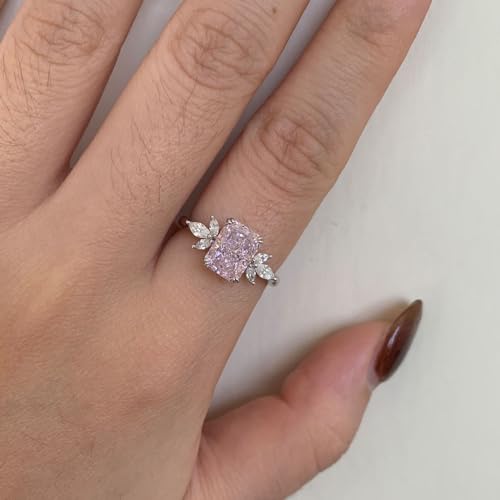 Birthstone Rings for Women 1.5ct Simulated Diamond Radiant Cut Cubic Zirconia Ring Sterling Silver Gemstone Birthstone Ring for Christmas Mothers Valentines Day Size 5-102