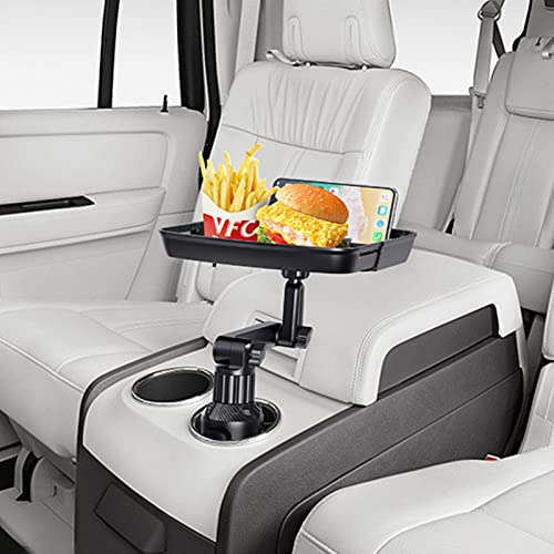 Hudhowks Cup Holder Expander Table | Car Tray Table Passenger Seats,Car Tray for Eating with Phone Slot and Swivel Arm, Car Food Table for Most Cup Holders, Road Trip Car Accessory