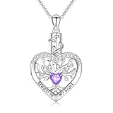 Collar de plata de ley con forma de corazón de árbol de la vida para cenizas, joyería conmemorativa de cremación, collar con colgante de recuerdo con piedra natal, Plata esterlina, Circonia cúbica