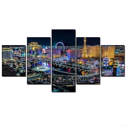 Contemporaneo 5 pezzi tela opera d'arte di Las Vegas City di notte, elegante opzione di decorazione (20 * 30 cm*2 20 * 40 cm*2 20 * 50cm*1)