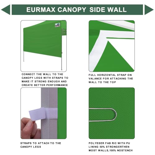 Image of Eurmax USA 10x4.8 Pop Up Canopy SunWall-UV Protection for Tents,Blocks Sunlight&Wind,Water Resistant Side Wall Only,Easy Hook & Loop Installation,Fit for 10FT Straight Leg Shelters&Gazebo,Kelly Green
