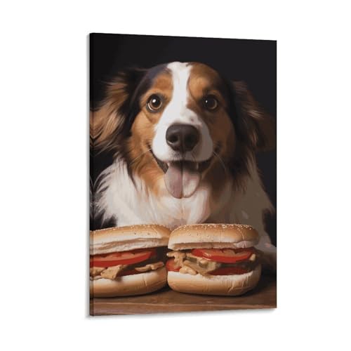 Tableau chien hot-dog : décoration murale moderne en toile pour salon