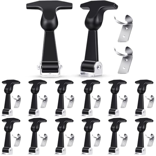 Image of Mudder 12 Pcs Elastic Stainless Steel Rubber Hood Catch Flexible T-Handle Hasp Rubber Flexible Draw Latches with Brackets for Vehicle Engine, Hood