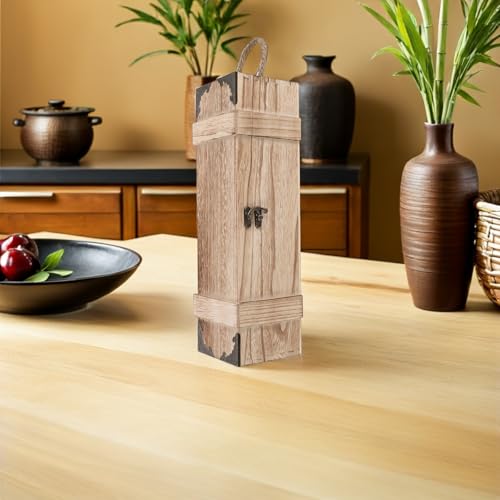 Caja de madera vintage para vino con tapa y soporte interior 7