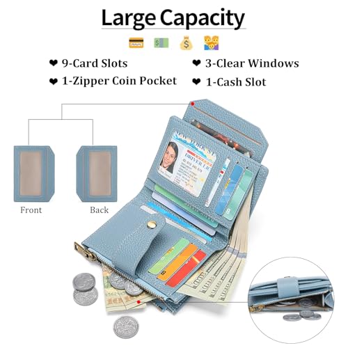 Image of GAEKEAO Small Wallets Woman RFID Blocking Leather Bifold Card Holder Wallets with Zipper Pocket Removable ID Window