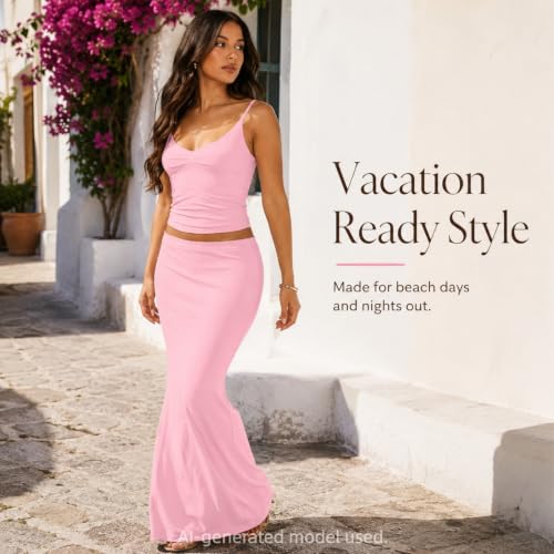 Image of Two Piece Skirt Set Women Maxi Long Skirt and Top Outfit