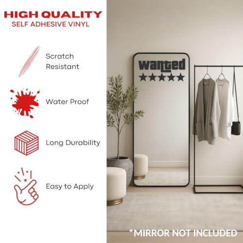 Image of Sticker for Glass & Mirrors | Minimal Vinyl Decal for Bedroom Bathroom & Cafe | Self-Adhesive Quote Aesthetic Mirror Sticker | No Mirror Included (Wanted 5 Stars, Medium, Matt Black)