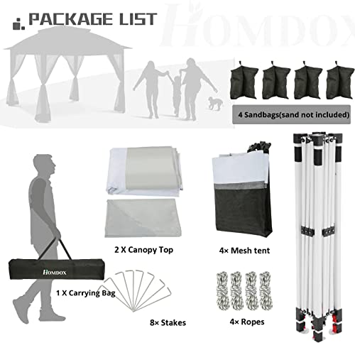 Image of Homdox Gazebo 12x12 Pop Up Gazebo with Mosquito Netting Outdoor Gazebo for Patios, Parties, Backyard, Gazebo Tent with 4 Ropes, 4 Weights, 8 Stakes, 2 Tiered Vented Top