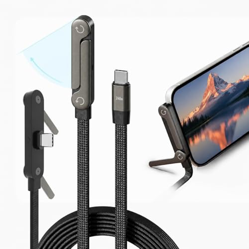 Image of mPix 240W USB C to USB C Cable 5FT with Desktop Stand, 90 Degree Right Angle Braided Fast Charging Type C Cord for iPhone 17 /16 /15, MacBook Pro /Air M4, Galaxy S25 /S24, iPad Pro, Switch