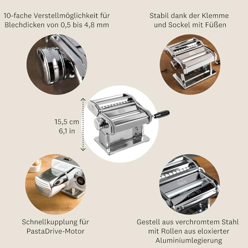 Foto von Marcato Atlas 150 Pasta Machine Set + Included Accessories, Pasta Maker, Made in Italy, Pasta Roller for Handmade Fresh Pasta, for Lasagna, Fettuccine,Tagliolini, Ravioli,Spaghetti.Model:Pastaset
